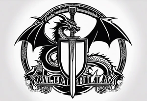 Valhalla sword shield dragon 
stairs tattoo idea