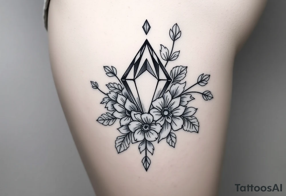 Diamond with vintage lace and flowers more detailed tattoo idea