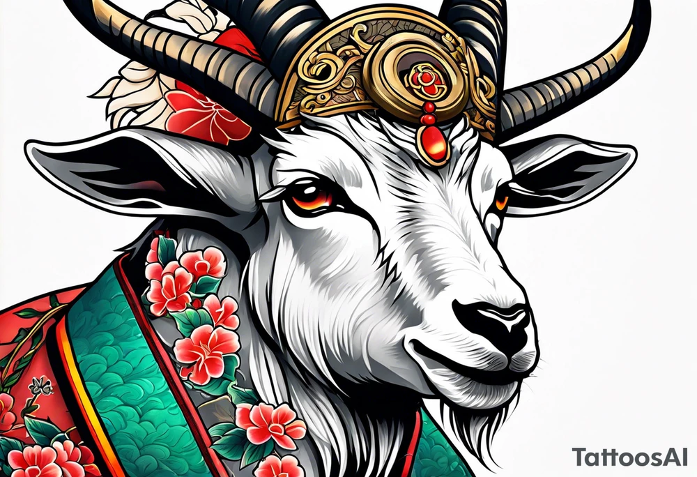 traditional japanese stylle goat tattoo idea