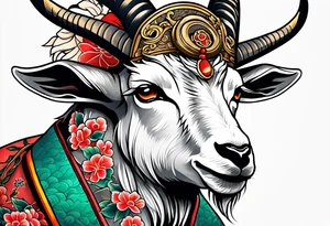 traditional japanese stylle goat tattoo idea
