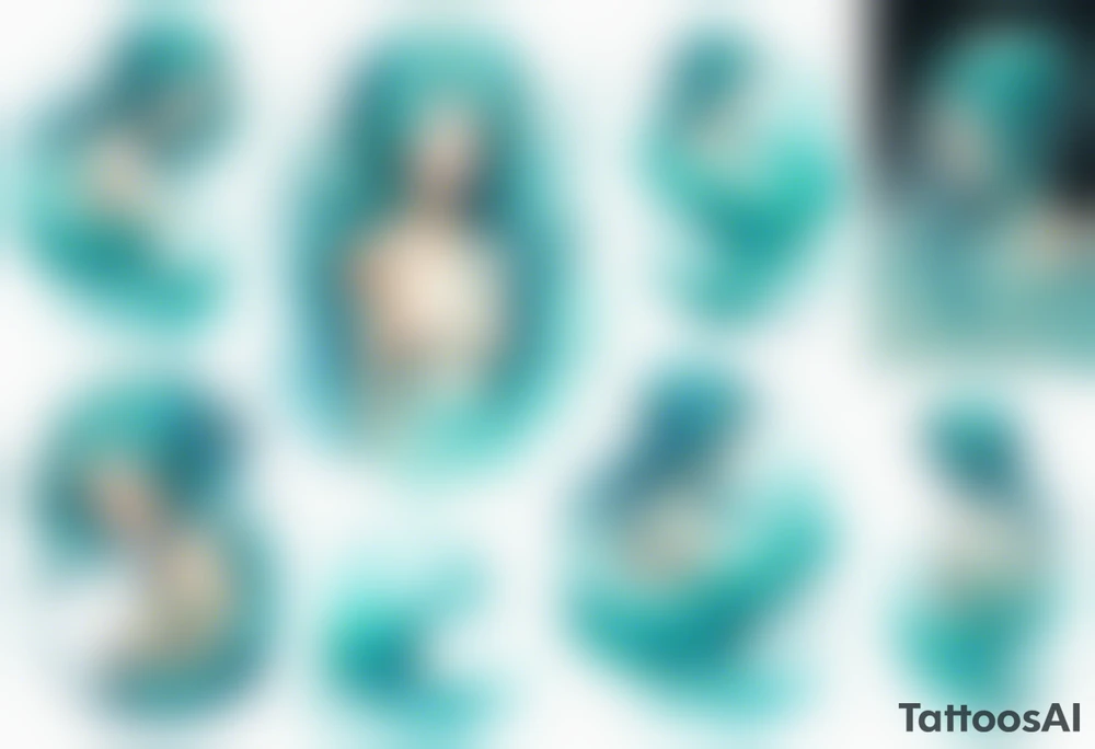 a woman made out of water emerging from the sea, turquoise hair tattoo idea