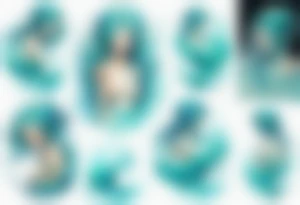 a woman made out of water emerging from the sea, turquoise hair tattoo idea