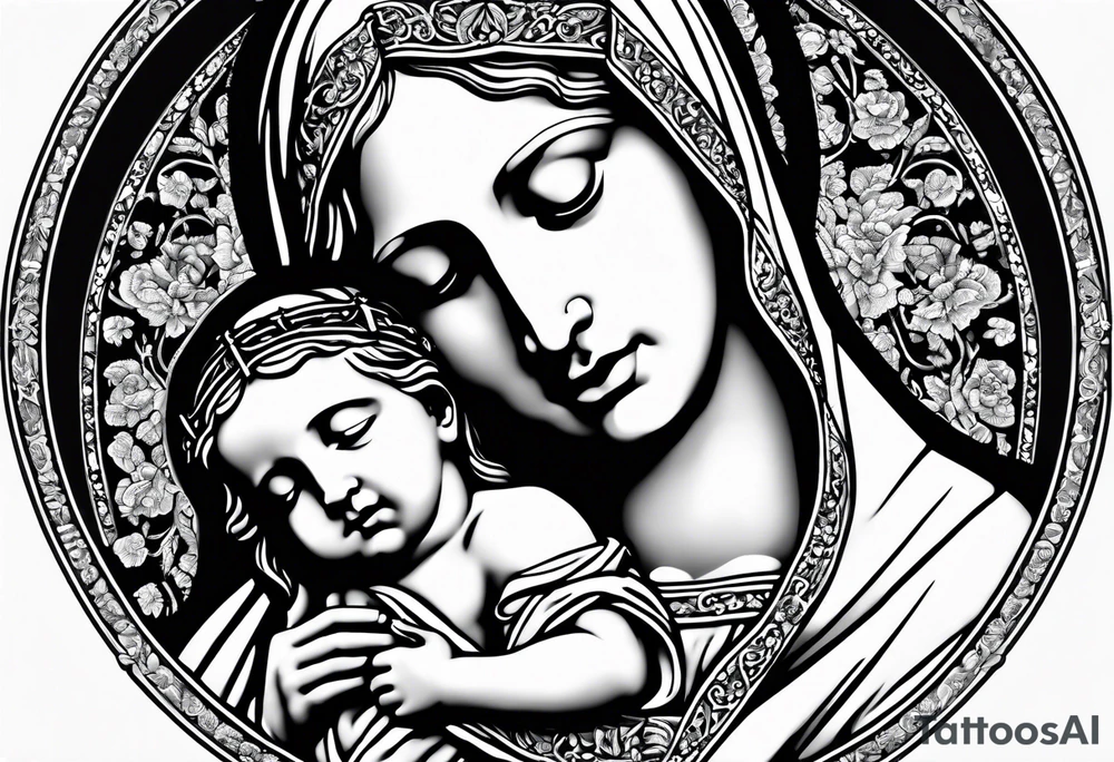 Pieta statue with crucifix and rosary. tattoo idea