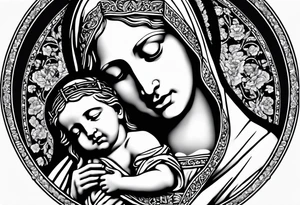 Pieta statue with crucifix and rosary. tattoo idea