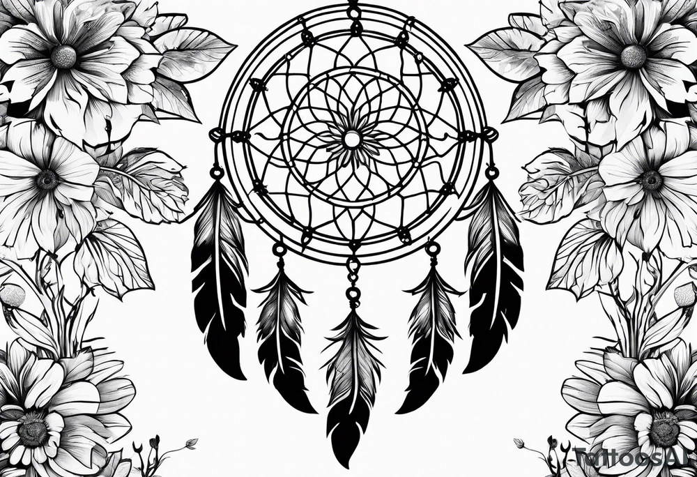 Dream catcher with flowers tattoo idea