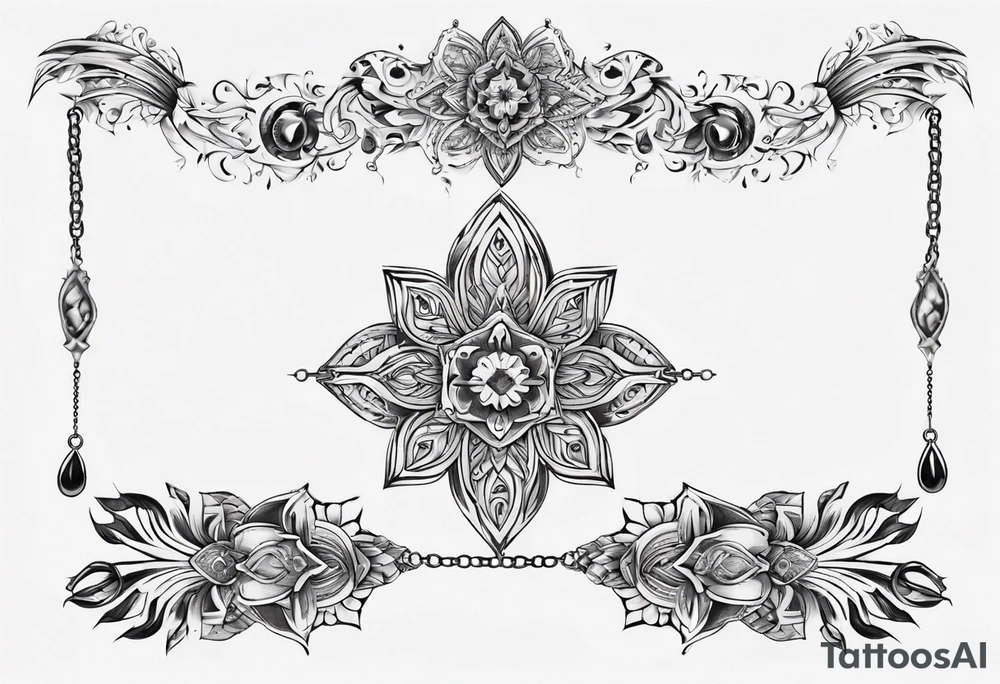 Ankle bracelet tattoo with ornamental style and larger in the centre tattoo idea