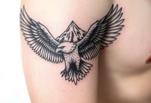 majestic eagle spreading wings against mountain peaks tattoo idea