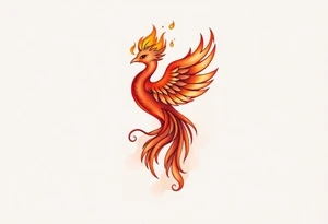 large fiery phoenix surrounded by fire. with a crown of fire flapping wings with a flaming tail tattoo idea
