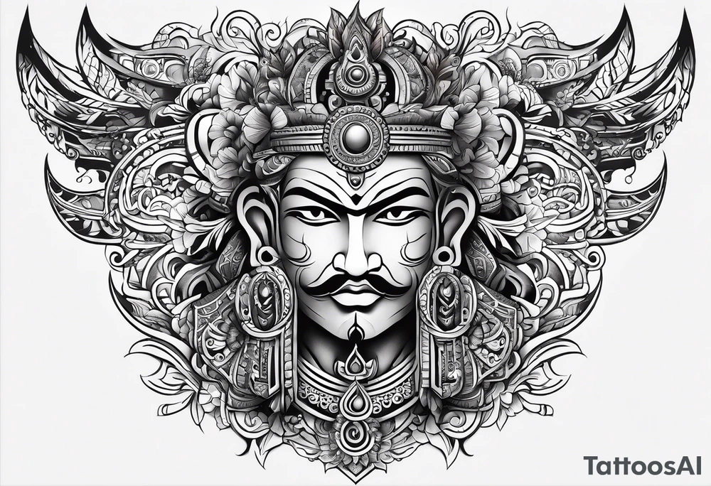 right chest and right shoulder tattoo combined with a tribal design with tamil ancient hindu element.  for a man, no pictures of god or faces. tattoo idea