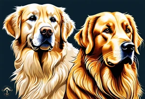 two dogs one is a dark colored golden retriever and the other is a light colored yellow lab. They are happy. tattoo idea