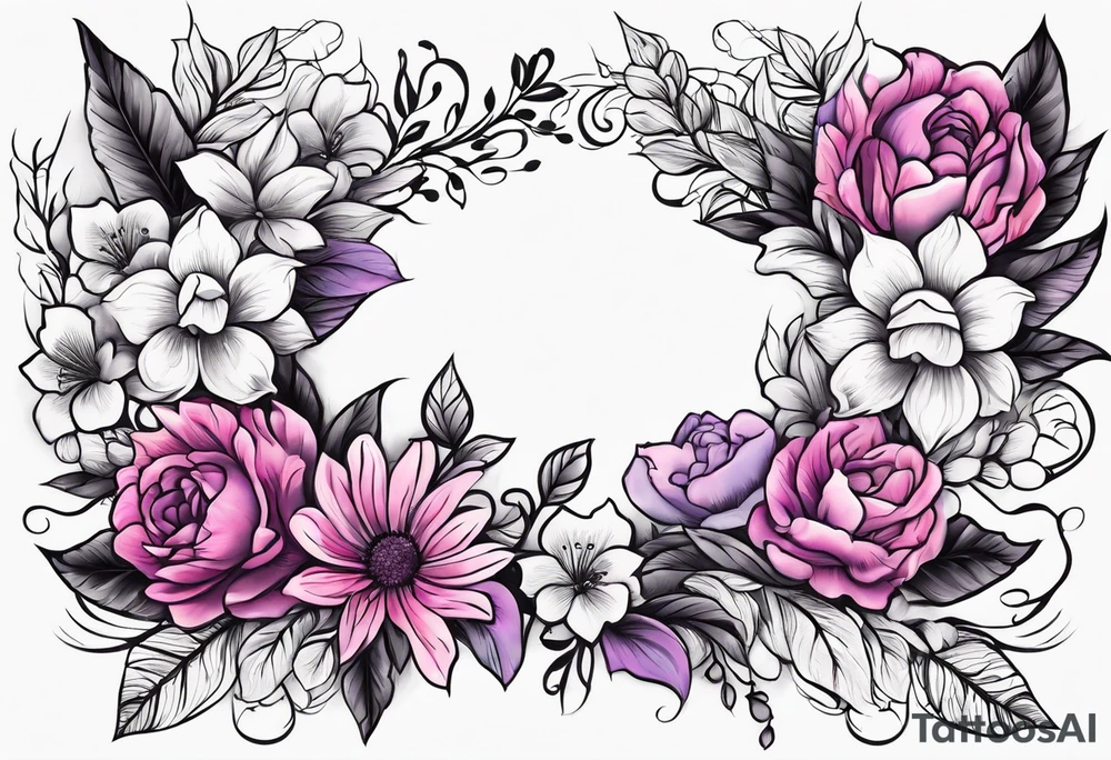 Flower wreath pinks and purples tattoo idea