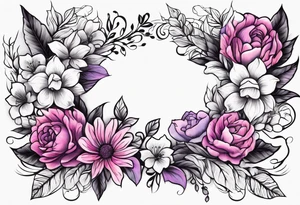 Flower wreath pinks and purples tattoo idea
