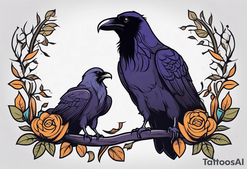 raven dad and osprey mother raising a family tattoo idea