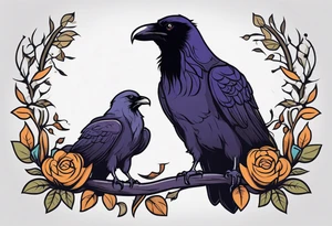 raven dad and osprey mother raising a family tattoo idea