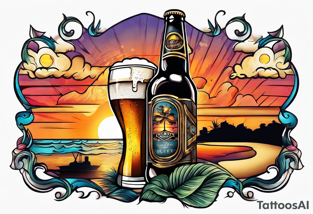 sunset cold beer tattoo idea