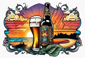 sunset cold beer tattoo idea