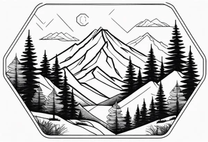 mountain with trees in an hexagon tattoo idea
