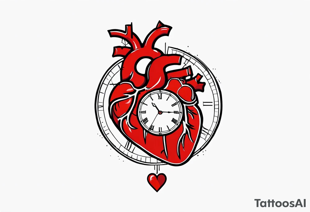anatomical heart with clock in middle.
Clock hands on 8 and 5.
Never Say Never written on tattoo tattoo idea