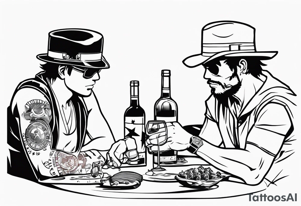 Captain america luffy cartes de poker dés haltère verre de vin barbecue tattoo idea