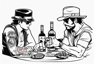 Captain america luffy cartes de poker dés haltère verre de vin barbecue tattoo idea