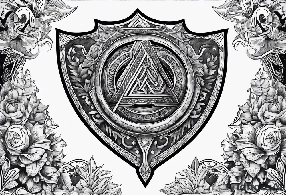 Valhalla shield sword axe Valknut fire armour tattoo idea