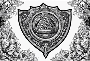 Valhalla shield sword axe Valknut fire armour tattoo idea