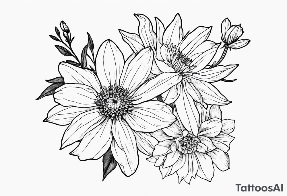 Aster and larkspur flowers tattoo idea
