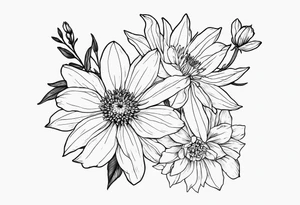 Aster and larkspur flowers tattoo idea