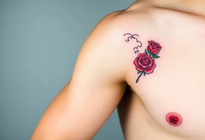 The Great Wave off Kanagawa With a red rose with a stem on the side of the wave tattoo idea