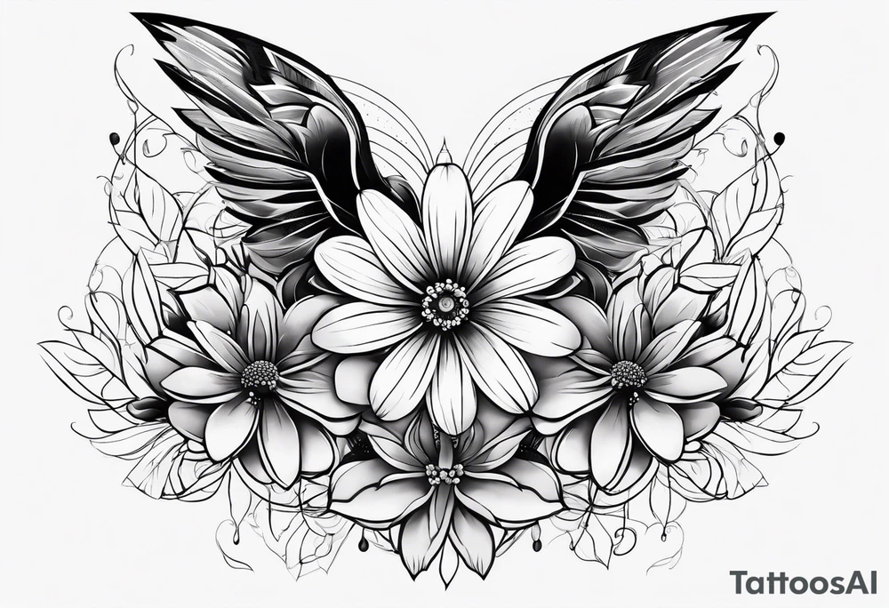 Flower tattoo with wings for full arm sleeve tattoo idea