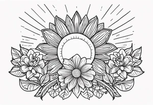 sunshine with rays

old school vintage simple traditional design with vintage flowers surrounding
bold color simple tattoo idea