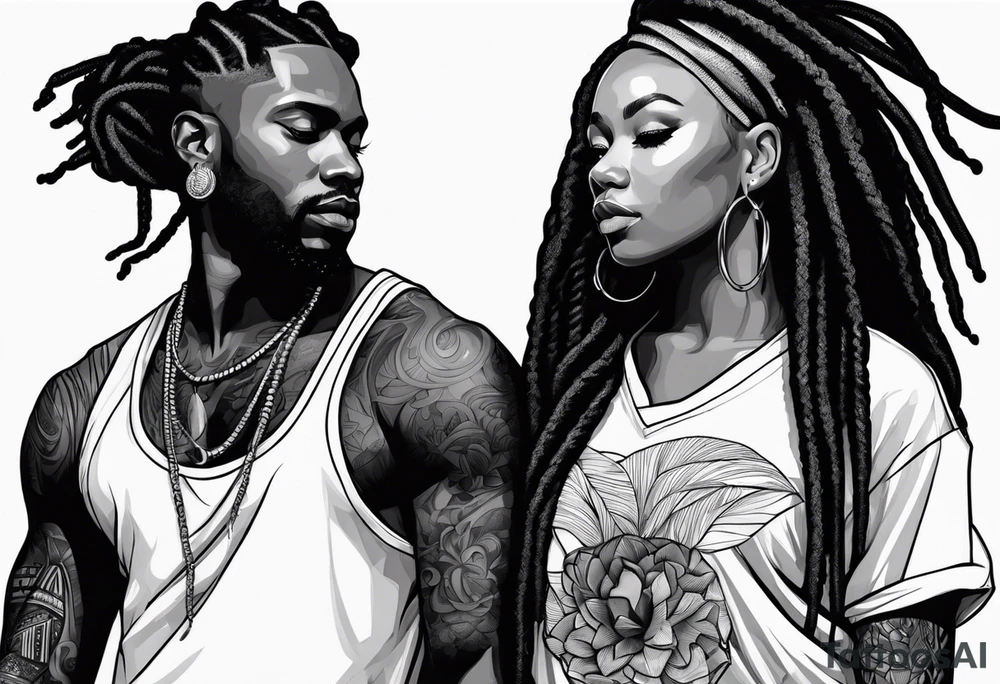 Black man with dreads  and women together tattoo idea