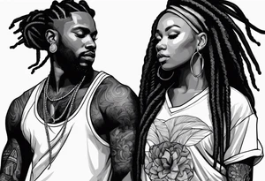 Black man with dreads  and women together tattoo idea