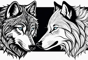 White wolf fading into Black wolf tattoo idea