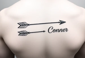 1 fancy feminine arrow that incorporates the name Cameron and another feminine arrow that incorporates the name Connor tattoo idea