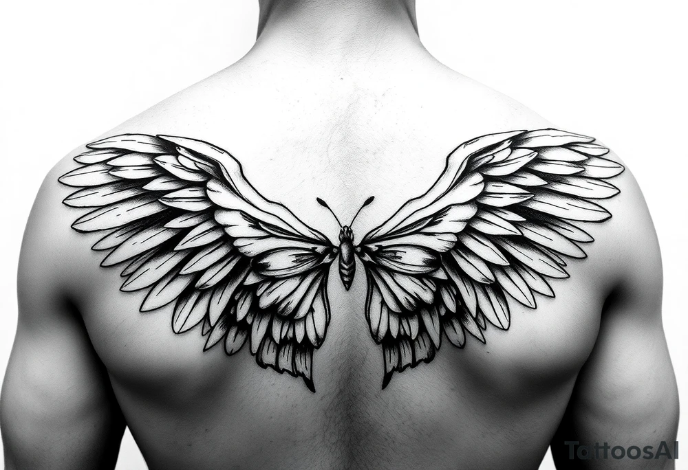 eros and psyche Greek mythology  inspired using angel wings and butterfly wings as core concepts- more illustrative and mythological for arm tattoo tattoo idea