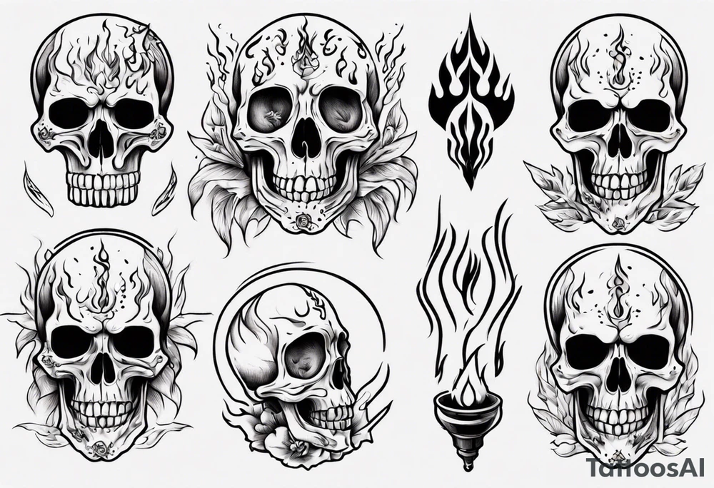skeleton with flames tattoo idea