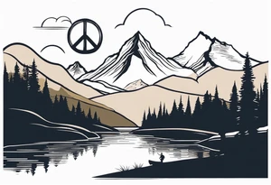 Mountain scene with a river with a subtle peace sign. Use IT IS WELL written in the scene tattoo idea