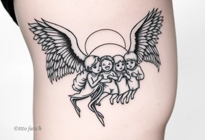 Tatoo down side to thigh, something with angels and 7 kids tattoo idea