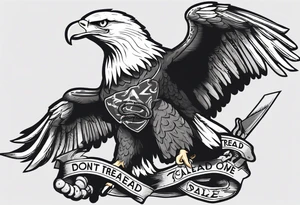 American traditional Bald Eagle carrying a snake in its talons, with a banner reading “don't tread on me” tattoo idea