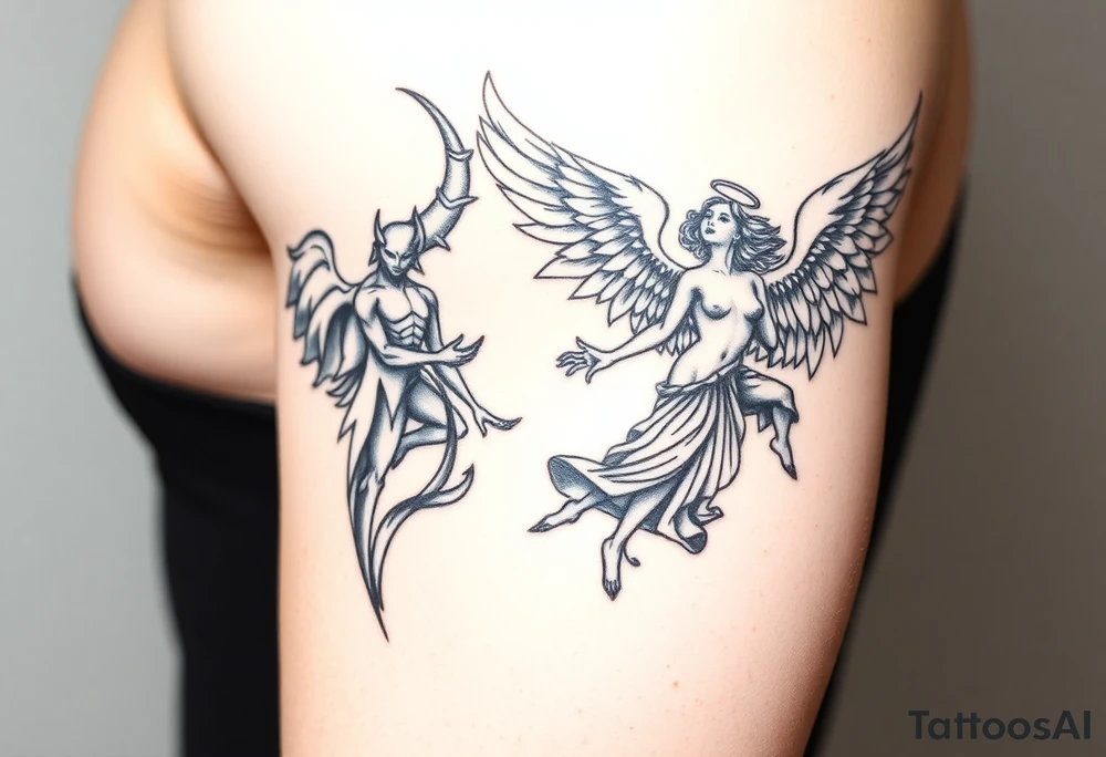 powerful demon and a beautiful angel tattoo idea