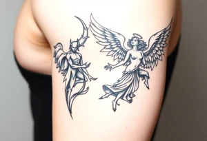 powerful demon and a beautiful angel tattoo idea