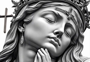 Pieta statue with crucifix and rosary. tattoo idea