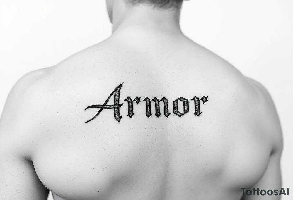 Place the word "Armor" on the back of the right forearm; should be readable by others tattoo idea