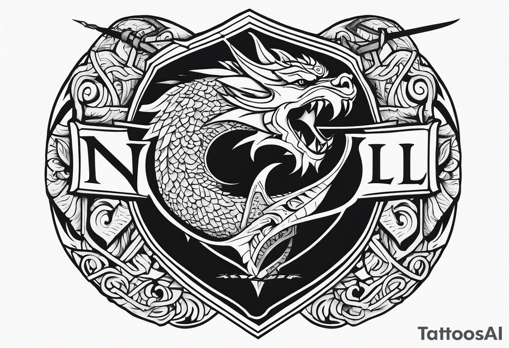 Valhalla sword shield dragon axe tattoo idea