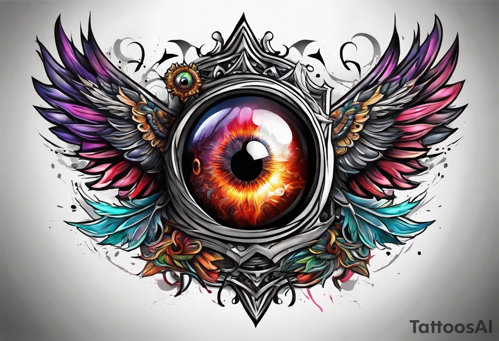 Godly Eyeball watching over a battle between life and death tattoo idea