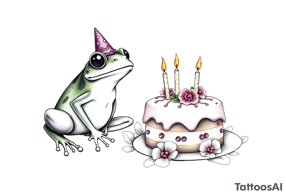 Fun hippie frog and a birthday cake tattoo idea