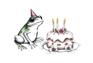 Fun hippie frog and a birthday cake tattoo idea