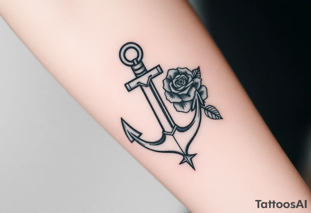 Anchor and roses tattoo idea