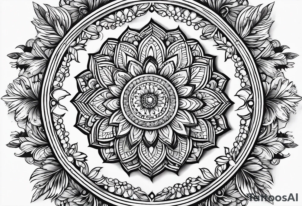 Feather mandala with tiny birds tattoo idea